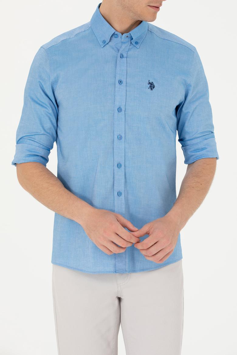 Erkek Saks Uzun Kollu Basic Gömlek - 50263049051