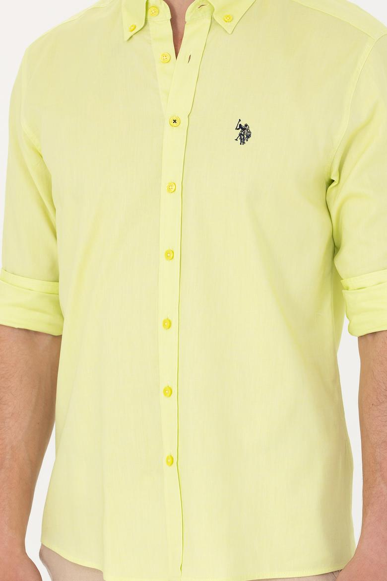 Erkek Neon Sarı Uzun Kollu Basic Gömlek - 50263049087