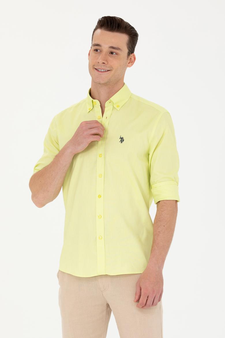 Erkek Neon Sarı Uzun Kollu Basic Gömlek - 50263049087