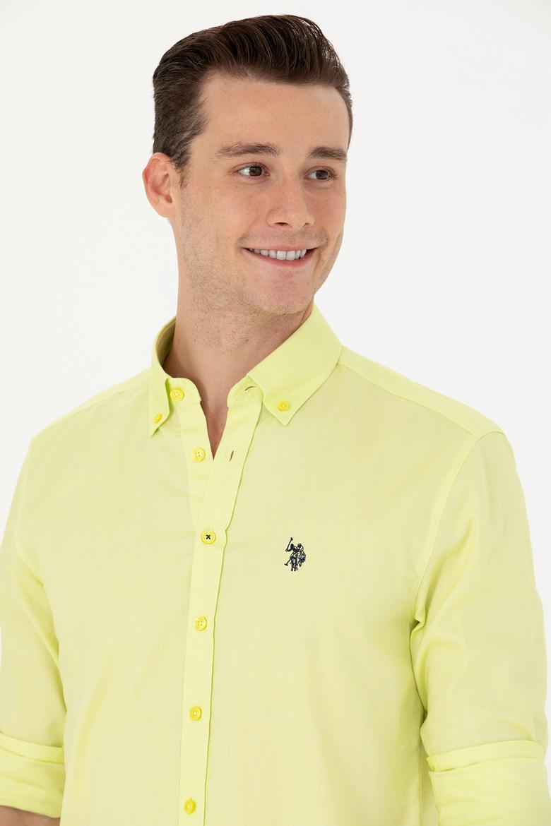 Erkek Neon Sarı Uzun Kollu Basic Gömlek - 50263049087