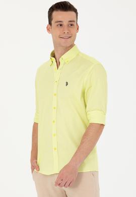 Erkek Neon Sarı Uzun Kollu Basic Gömlek - 50263049087