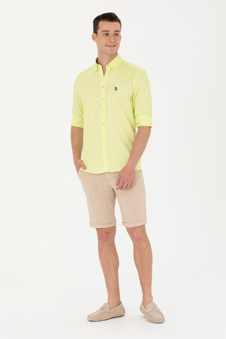 Erkek Neon Sarı Uzun Kollu Basic Gömlek - 50263049087