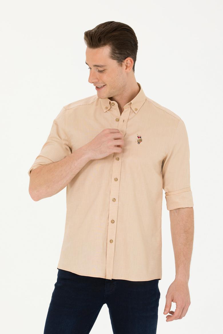 Erkek Camel Uzun Kollu Basic Gömlek