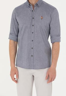 Erkek Lacivert Melanj Uzun Kollu Basic Gömlek - 50263100153