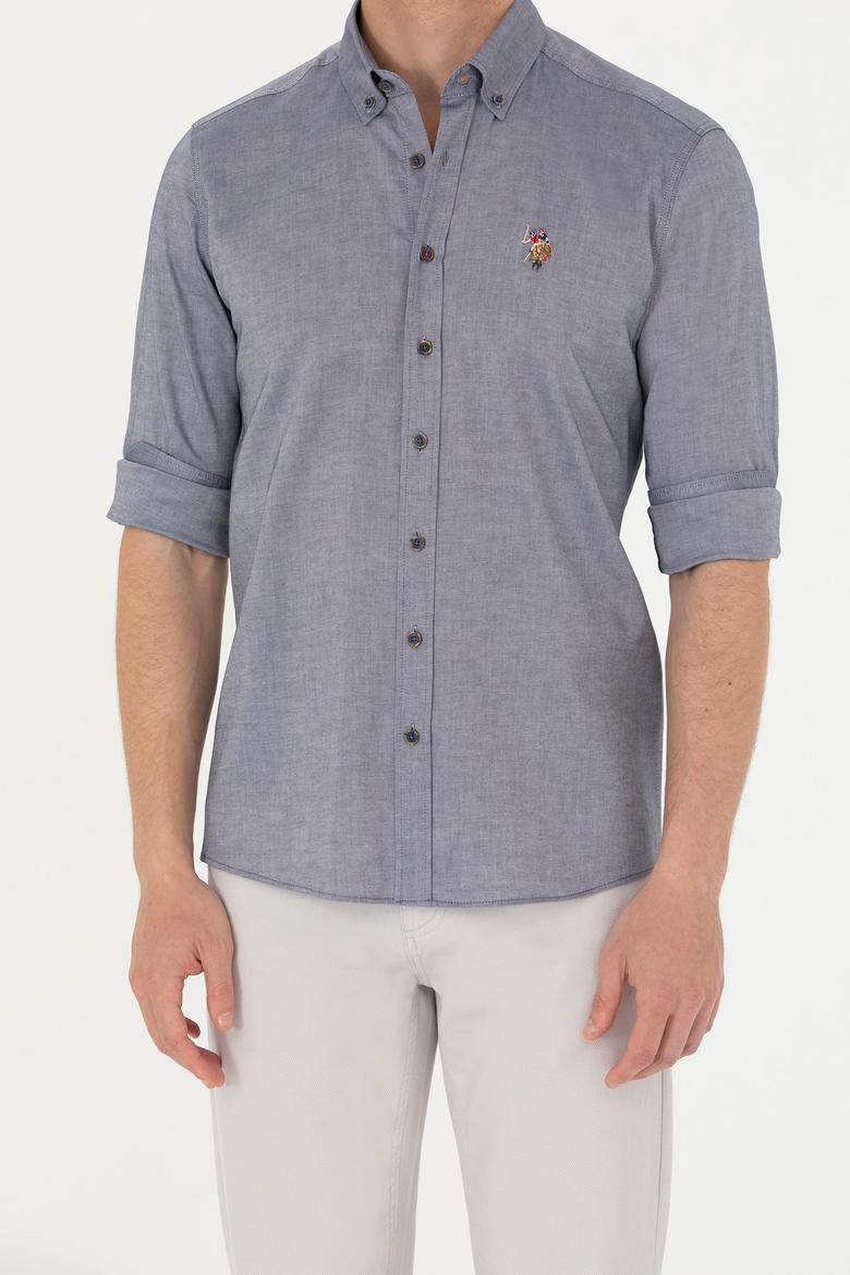 Erkek Lacivert Melanj Uzun Kollu Basic Gömlek - 50263100153