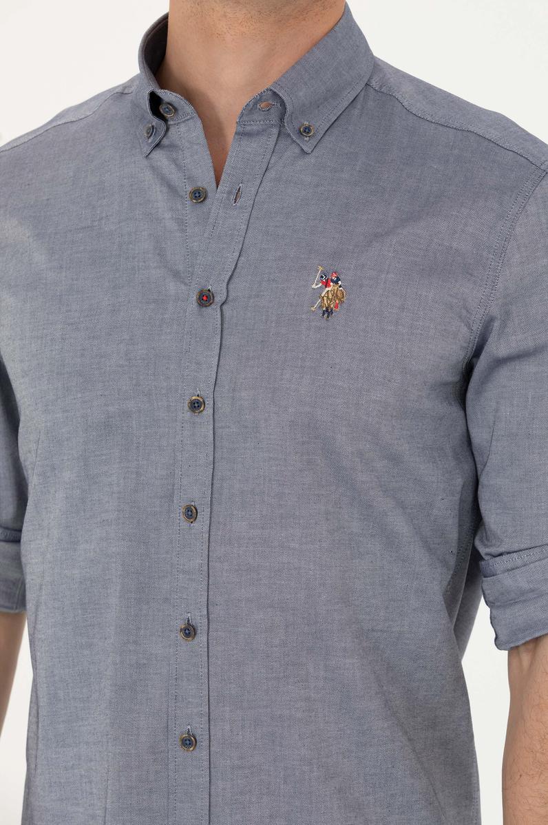 Erkek Lacivert Melanj Uzun Kollu Basic Gömlek