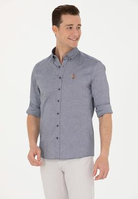 Erkek Lacivert Melanj Uzun Kollu Basic Gömlek - 50263100153