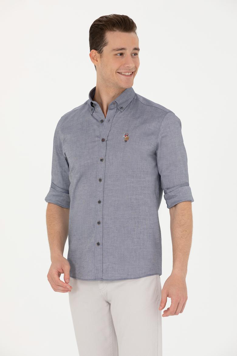 Erkek Lacivert Melanj Uzun Kollu Basic Gömlek