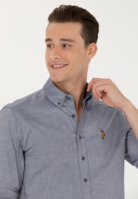 Erkek Lacivert Melanj Uzun Kollu Basic Gömlek - 50263100153