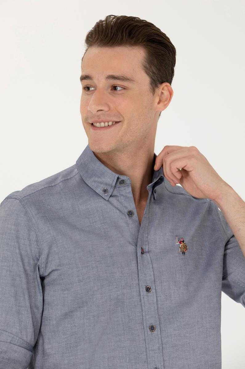 Erkek Lacivert Melanj Uzun Kollu Basic Gömlek