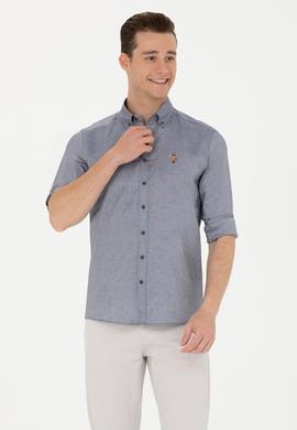 Erkek Lacivert Melanj Uzun Kollu Basic Gömlek - 50263100153