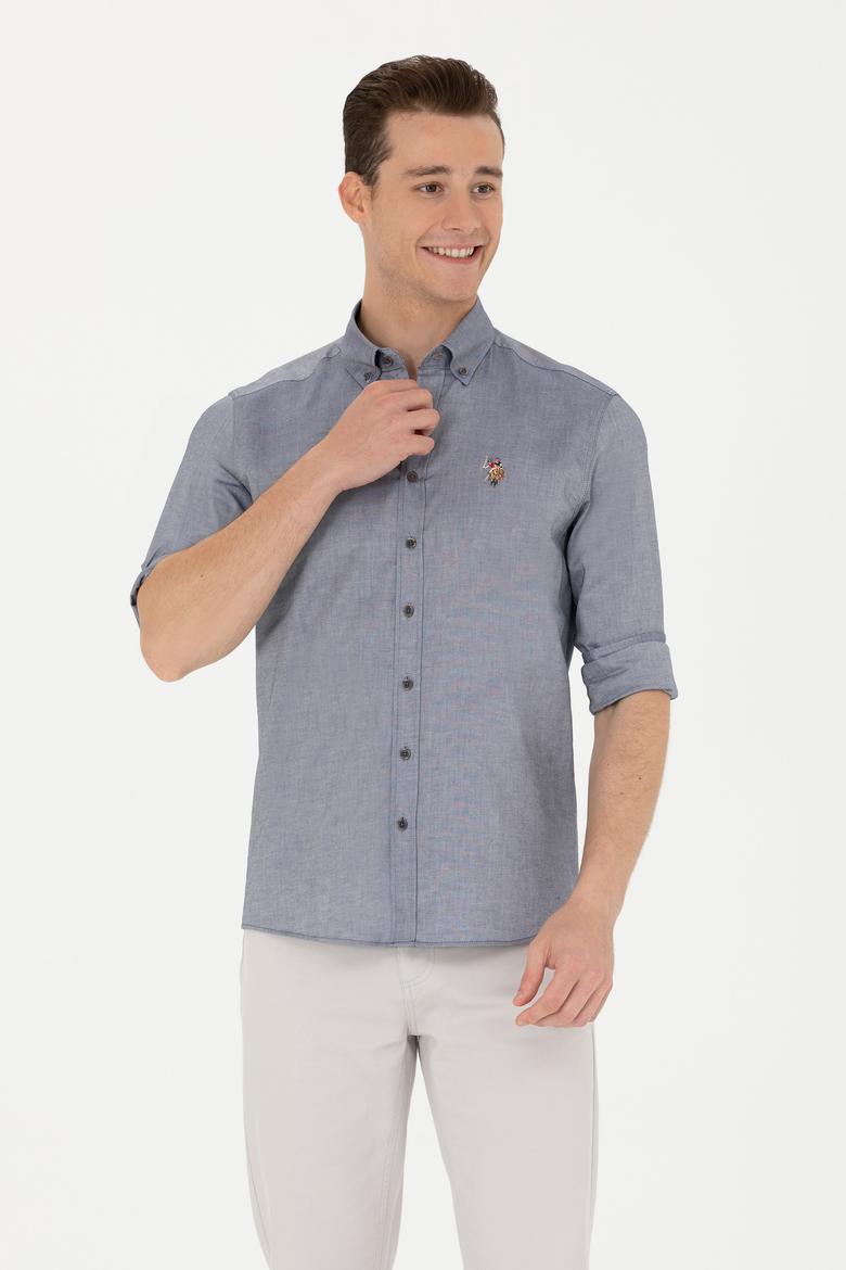 Erkek Lacivert Melanj Uzun Kollu Basic Gömlek - 50263100153