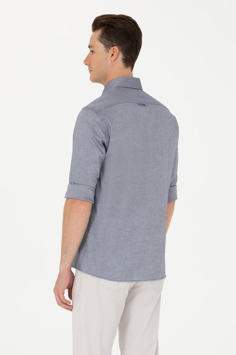 Erkek Lacivert Melanj Uzun Kollu Basic Gömlek - 50263100153