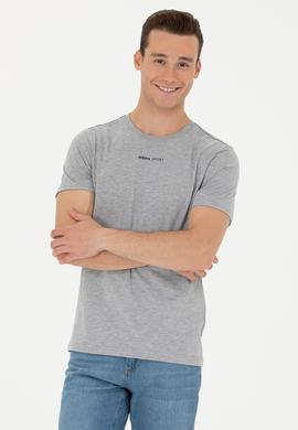 Erkek Regular Fit Bisiklet Yaka Gri Melanj Tişört - 50263259034