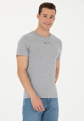 Erkek Regular Fit Bisiklet Yaka Gri Melanj Tişört - 50263259034