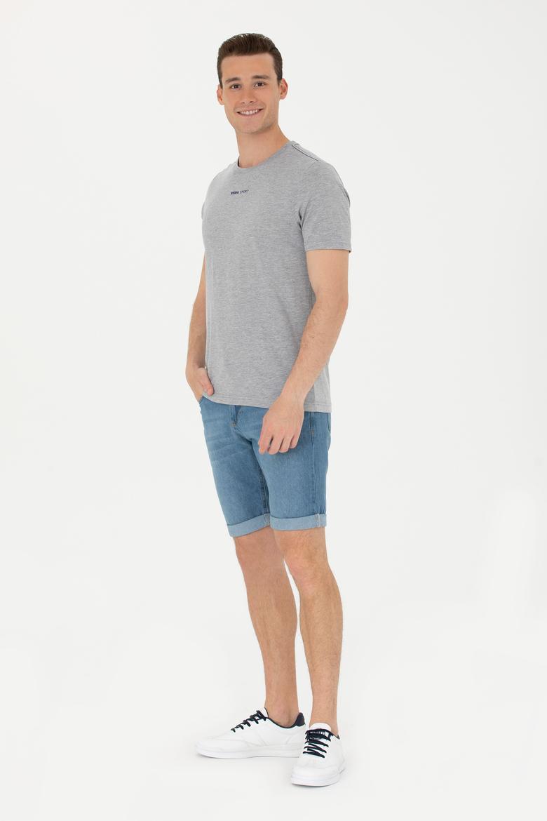 Erkek Regular Fit Bisiklet Yaka Gri Melanj Tişört - 50263259034