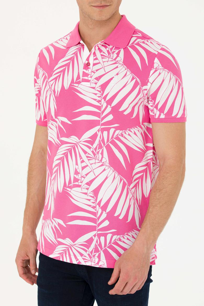 Erkek Regular Fit Polo Yaka Pembe Tişört - 50263533044