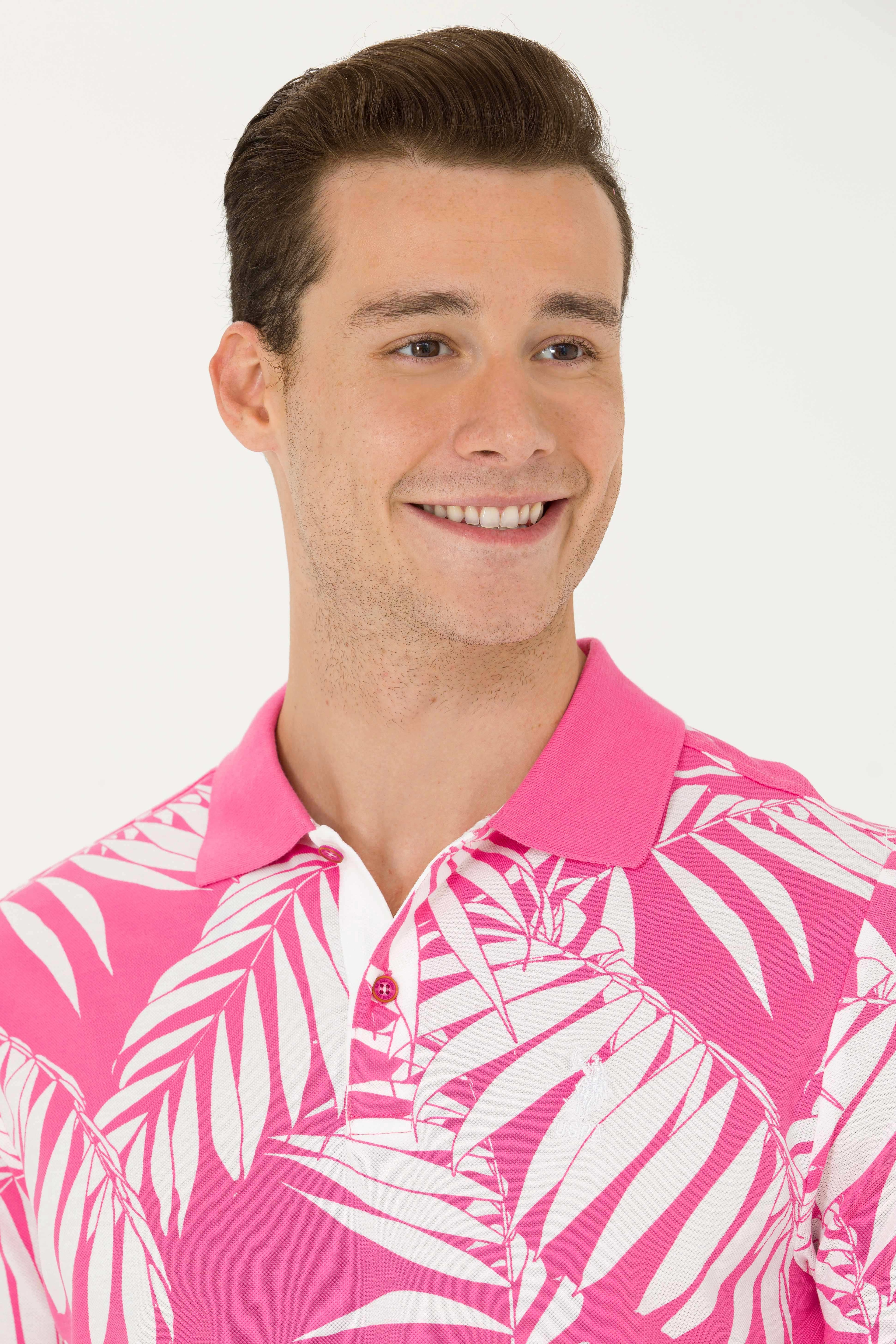 Erkek Regular Fit Polo Yaka Pembe Tişört - Image 2