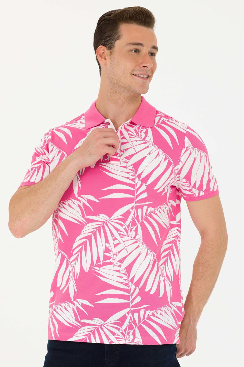 Erkek Regular Fit Polo Yaka Pembe Tişört