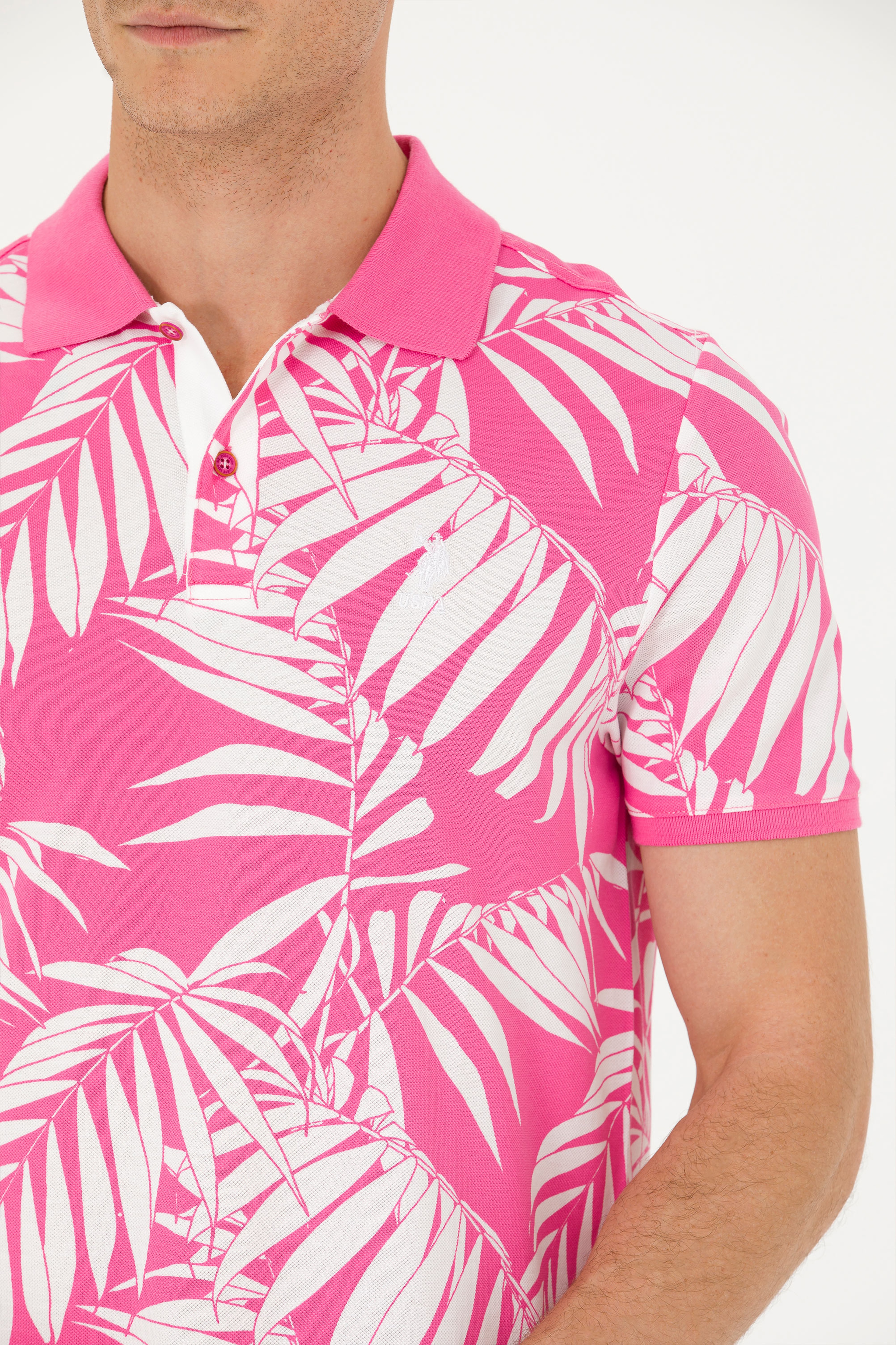 Erkek Regular Fit Polo Yaka Pembe Tişört - Image 7