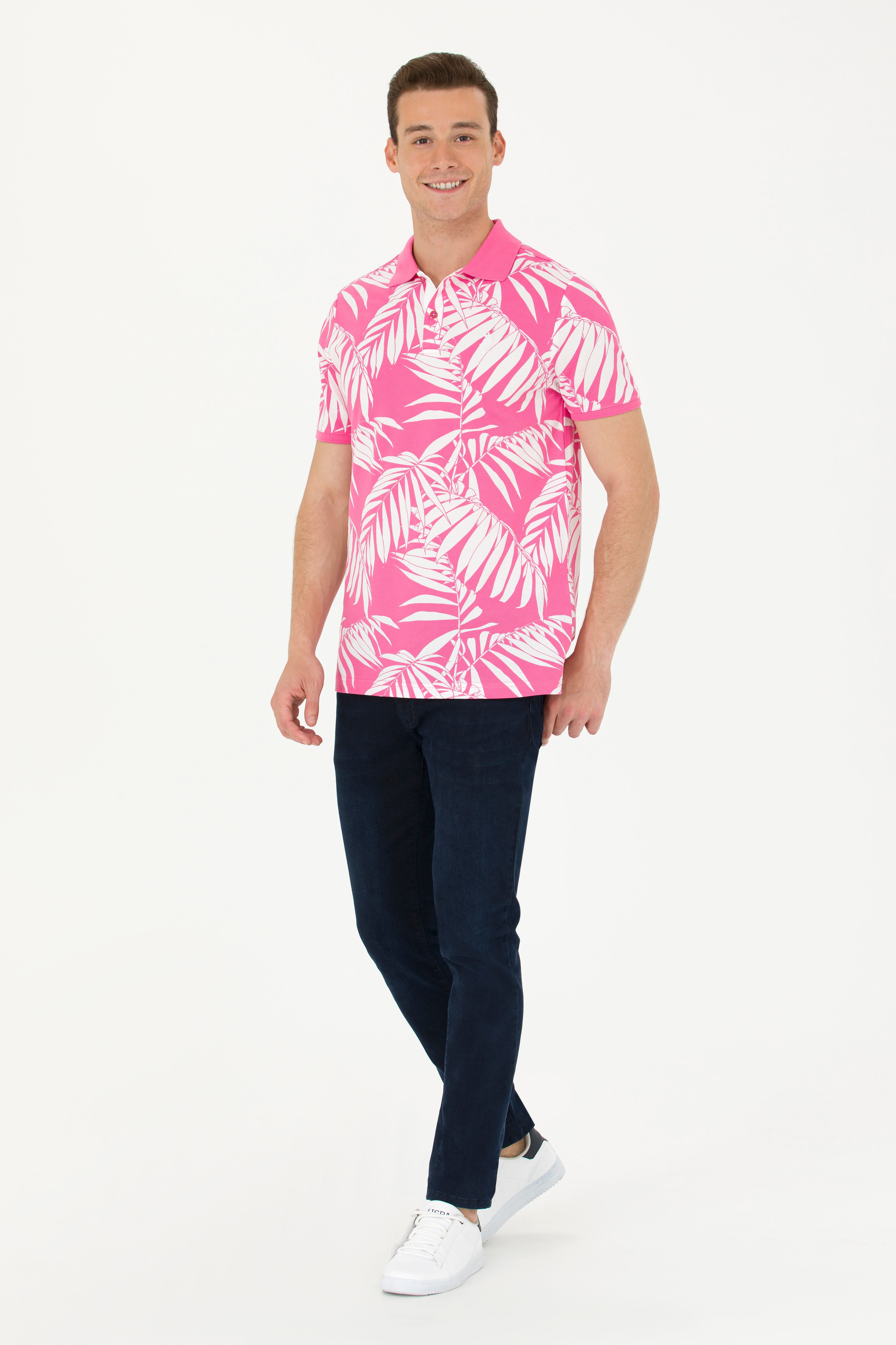 Erkek Regular Fit Polo Yaka Pembe Tişört - Image 4