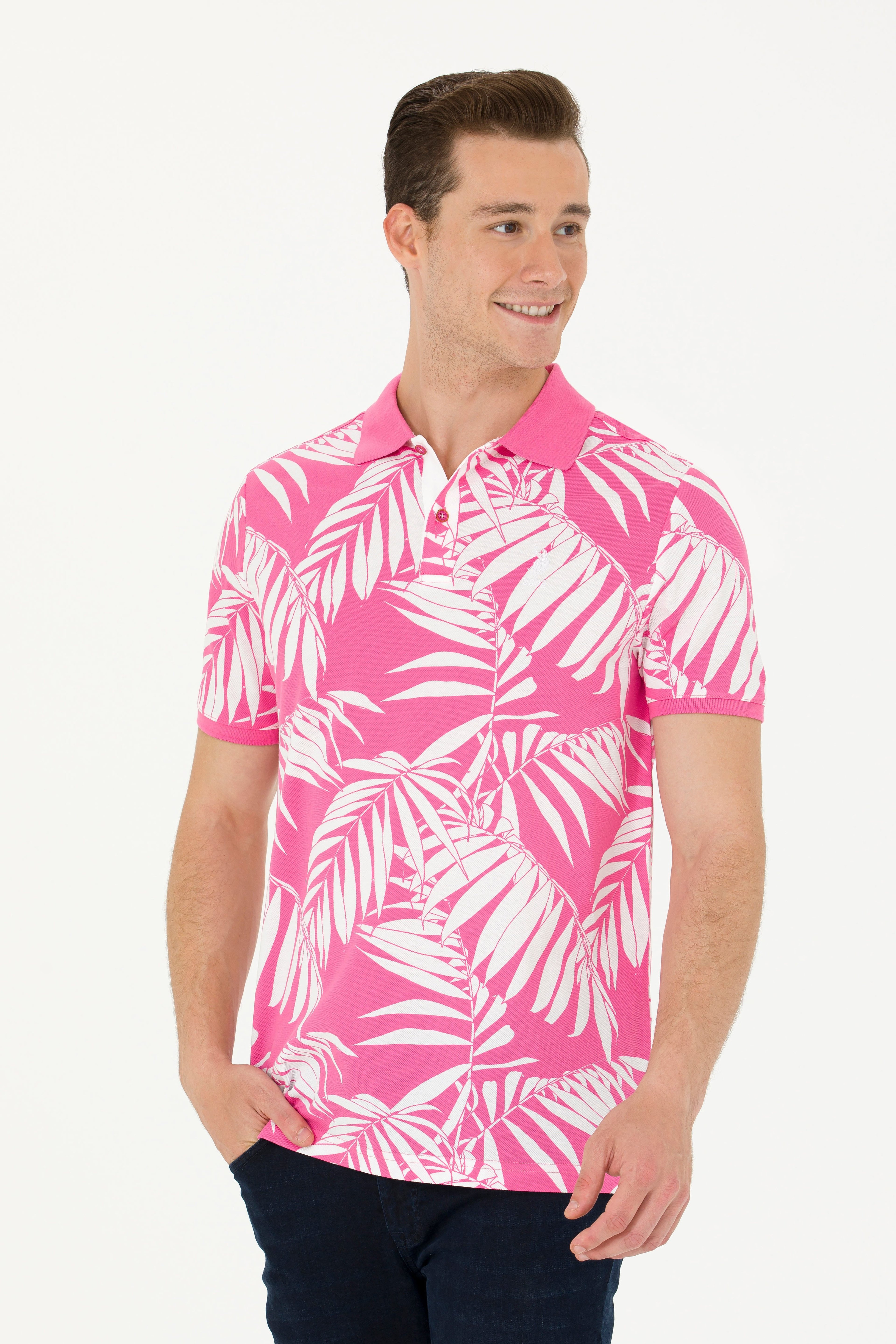 Erkek Regular Fit Polo Yaka Pembe Tişört