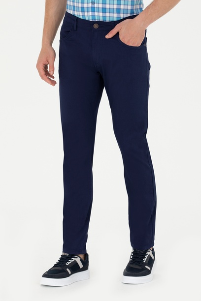 Erkek Slim Fit Lacivert Kanvas Pantolon