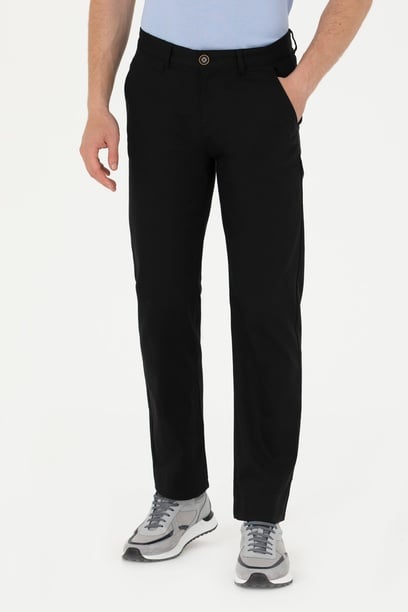 Erkek Regular Fit Siyah Kanvas / Chino Pantolon