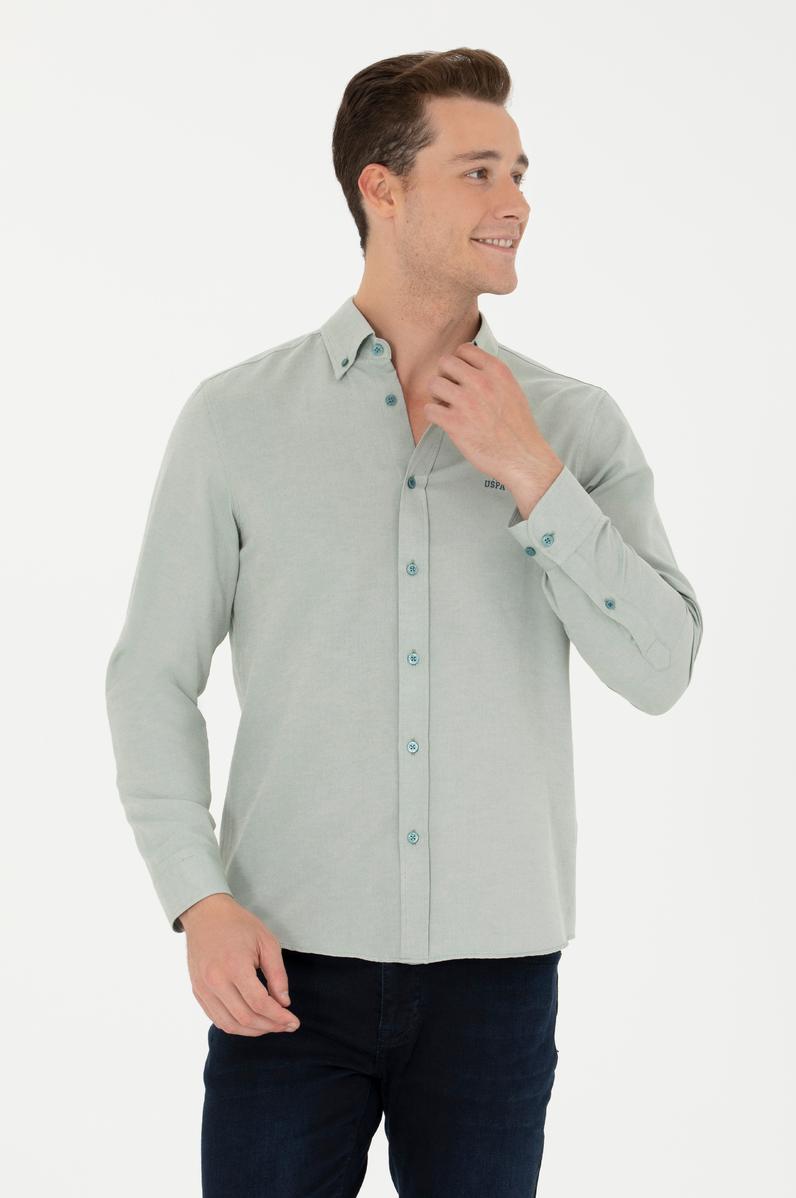 Erkek Mint Uzun Kollu Basic Gömlek
