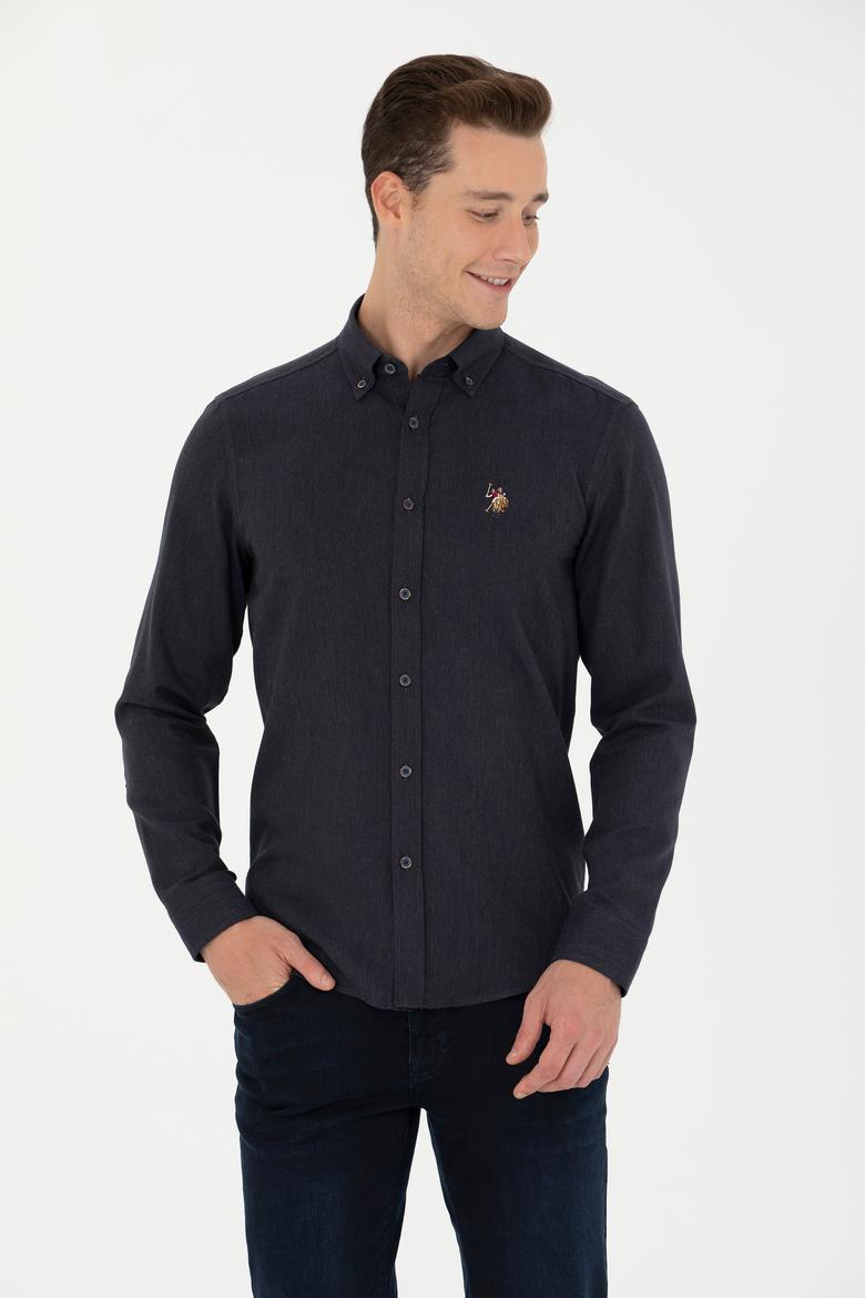 Erkek Lacivert Uzun Kollu Basic Gömlek