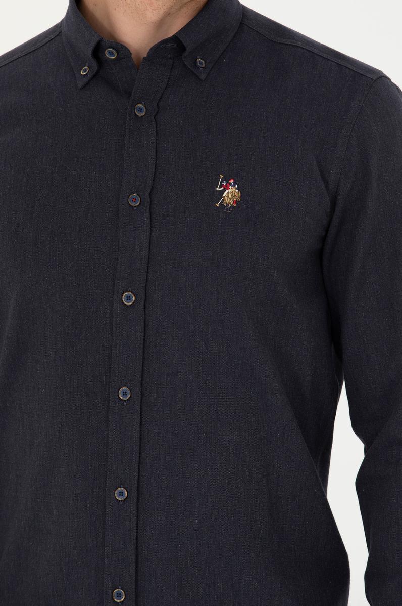 Erkek Lacivert Uzun Kollu Basic Gömlek