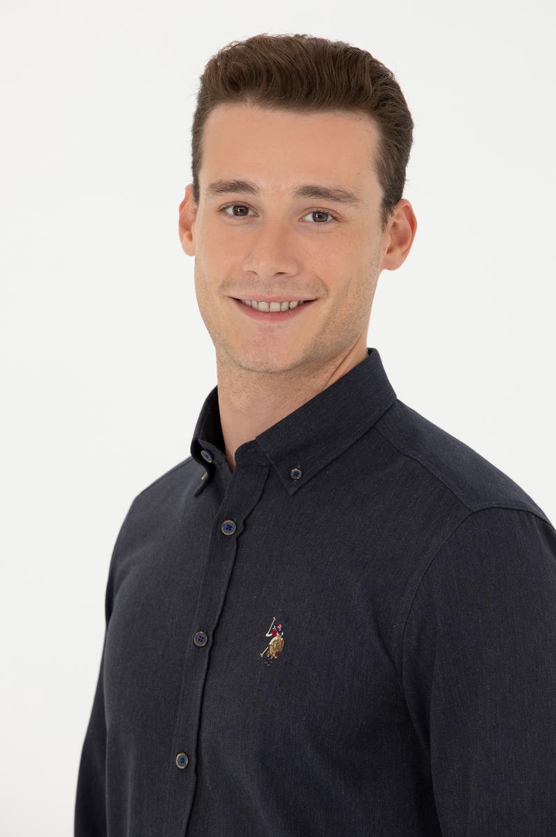 Erkek Lacivert Uzun Kollu Basic Gömlek