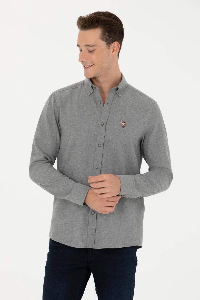 Erkek Vizon Uzun Kollu Basic Gömlek
