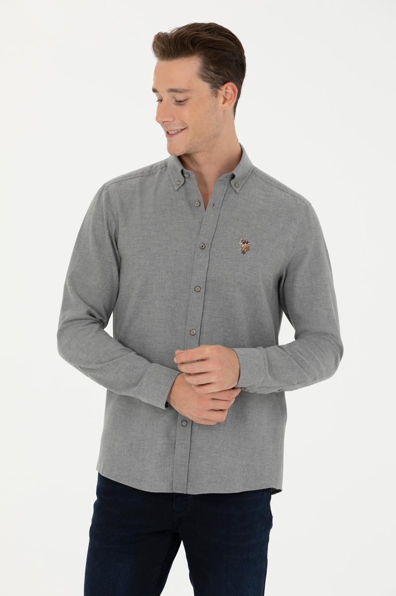 Erkek Vizon Uzun Kollu Basic Gömlek