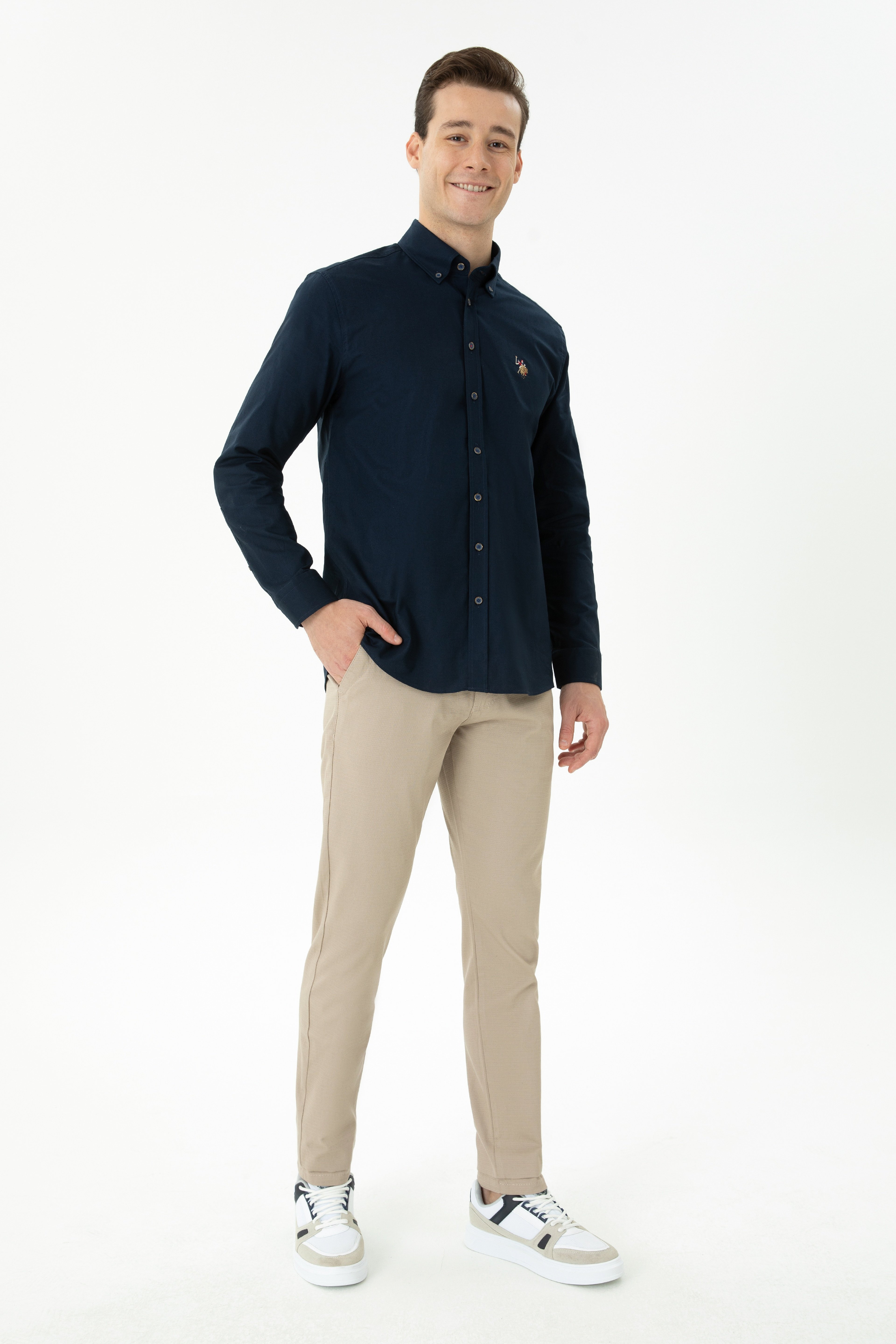 Erkek Slim Fit Koyu Bej Kanvas Pantolon
