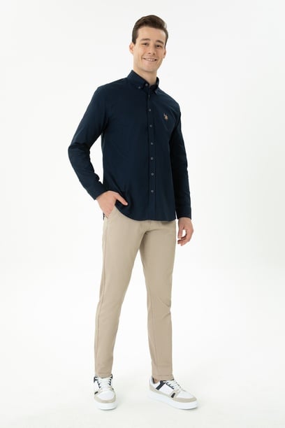 Erkek Slim Fit Koyu Bej Kanvas Pantolon