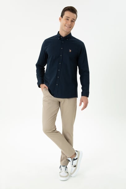 Erkek Slim Fit Koyu Bej Kanvas Pantolon