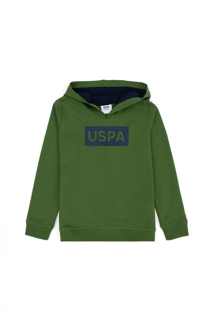 Erkek Çocuk Yeşil Basic Kapüşonlu Sweatshirt