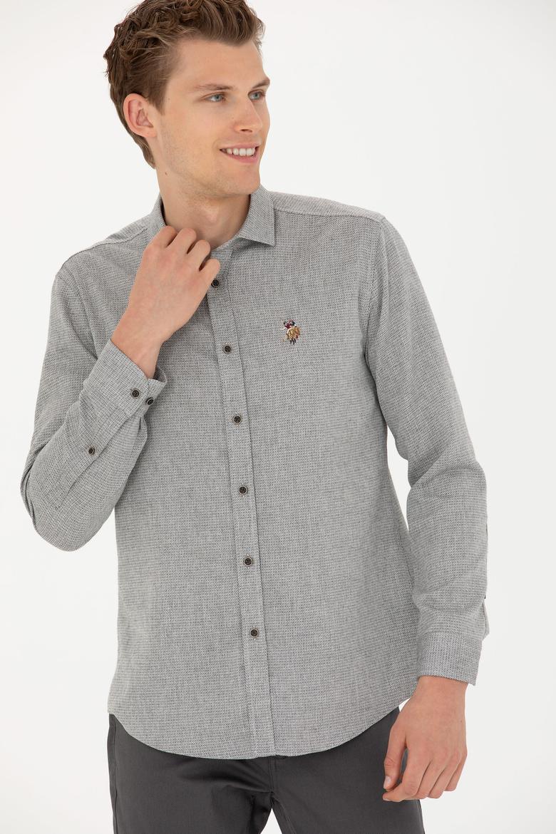 Erkek Saks Uzun Kollu Gömlek