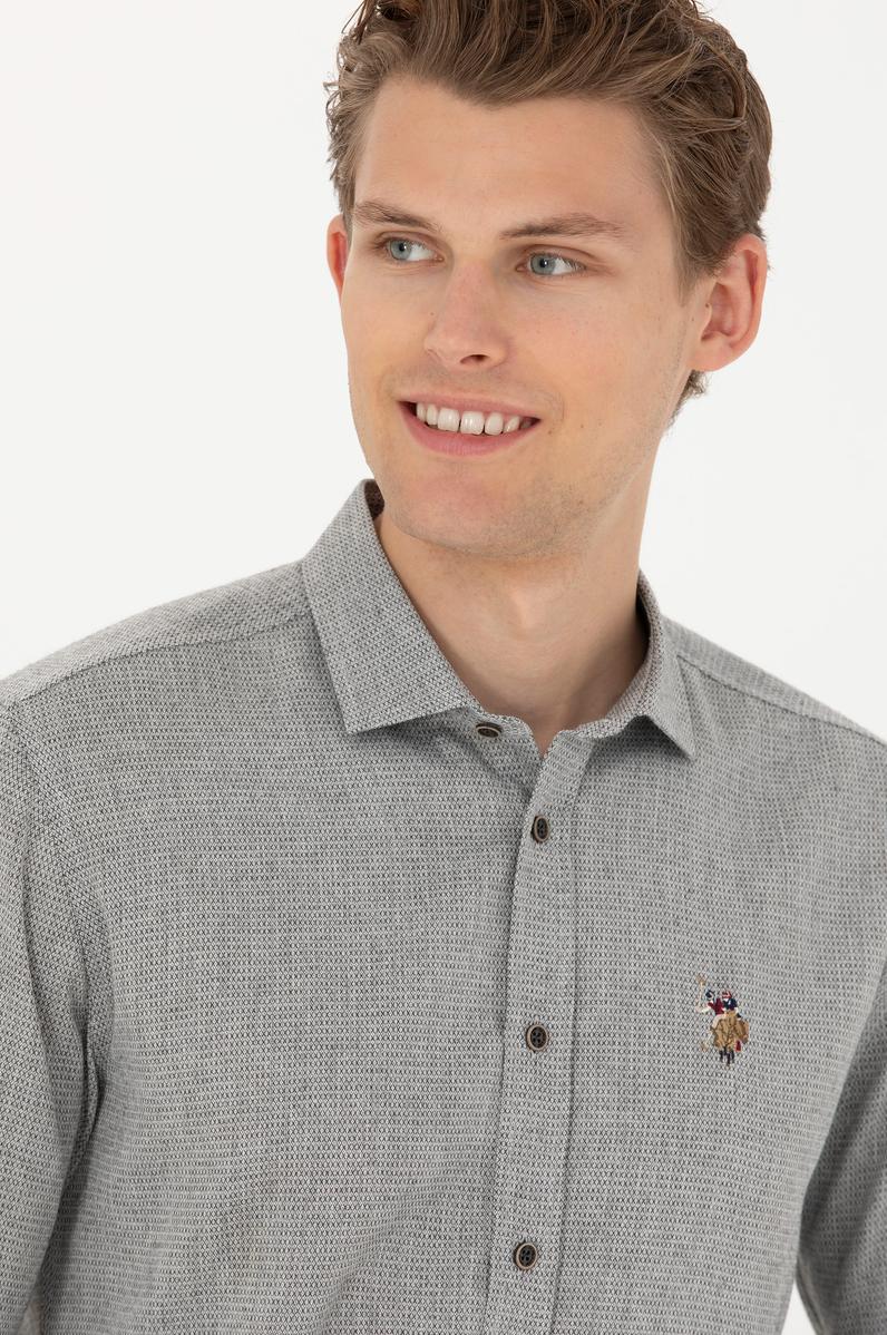 Erkek Saks Uzun Kollu Gömlek