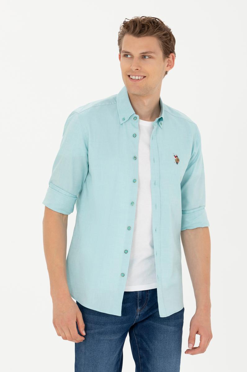 Erkek Mint Uzun Kollu Basic Gömlek