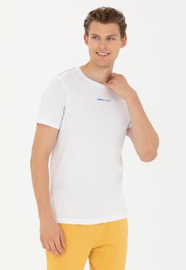 Erkek Beyaz Bisiklet Yaka Tişört - 50263259023