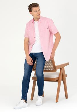 Erkek Pembe Kısa Kollu Gömlek - 50264094015