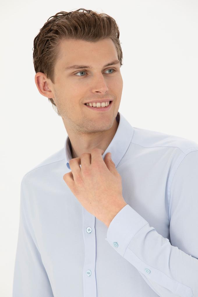 Erkek Açık Mavi Uzun Kollu Basic Gömlek