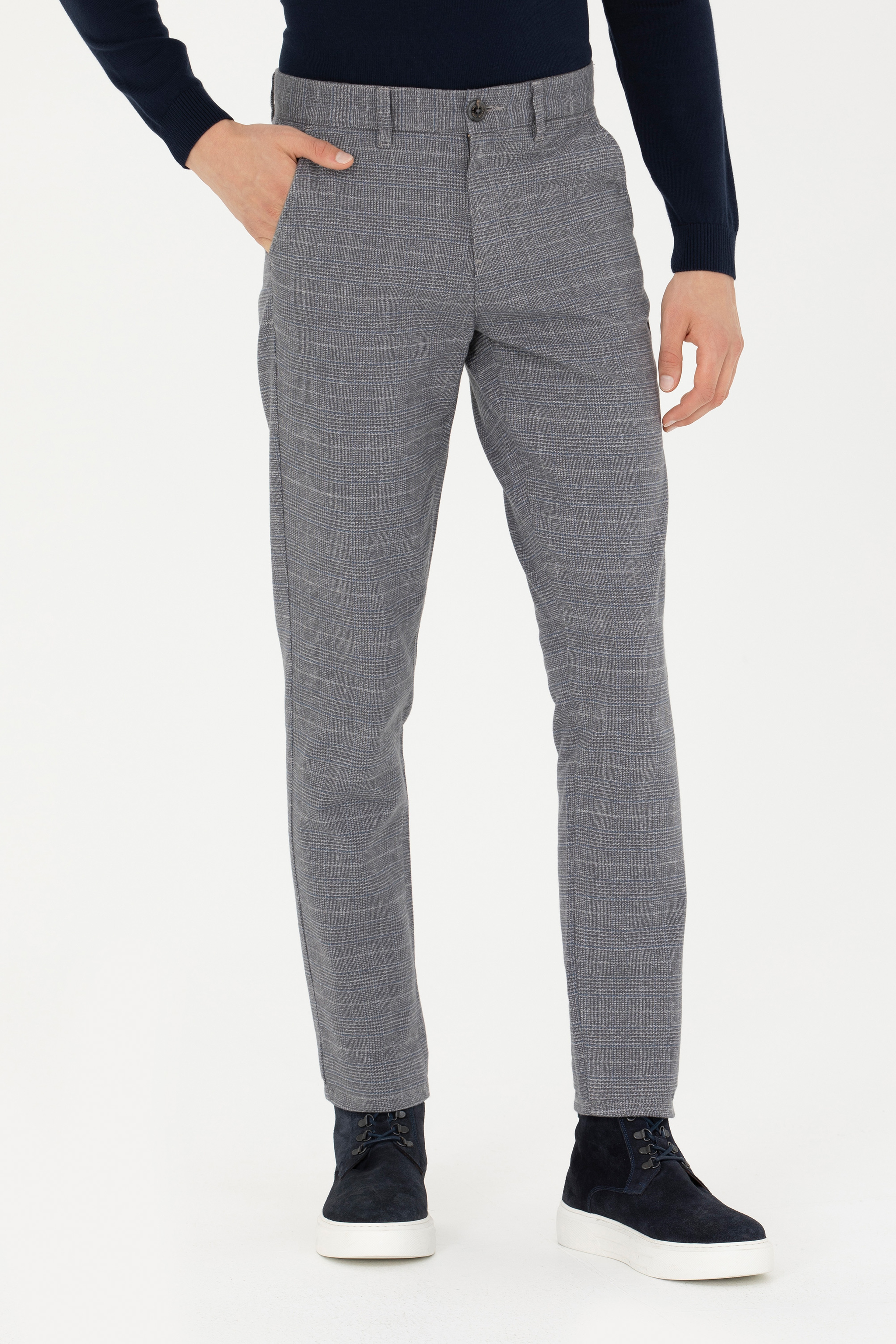 Erkek Slim Fit Gri Kanvas Pantolon