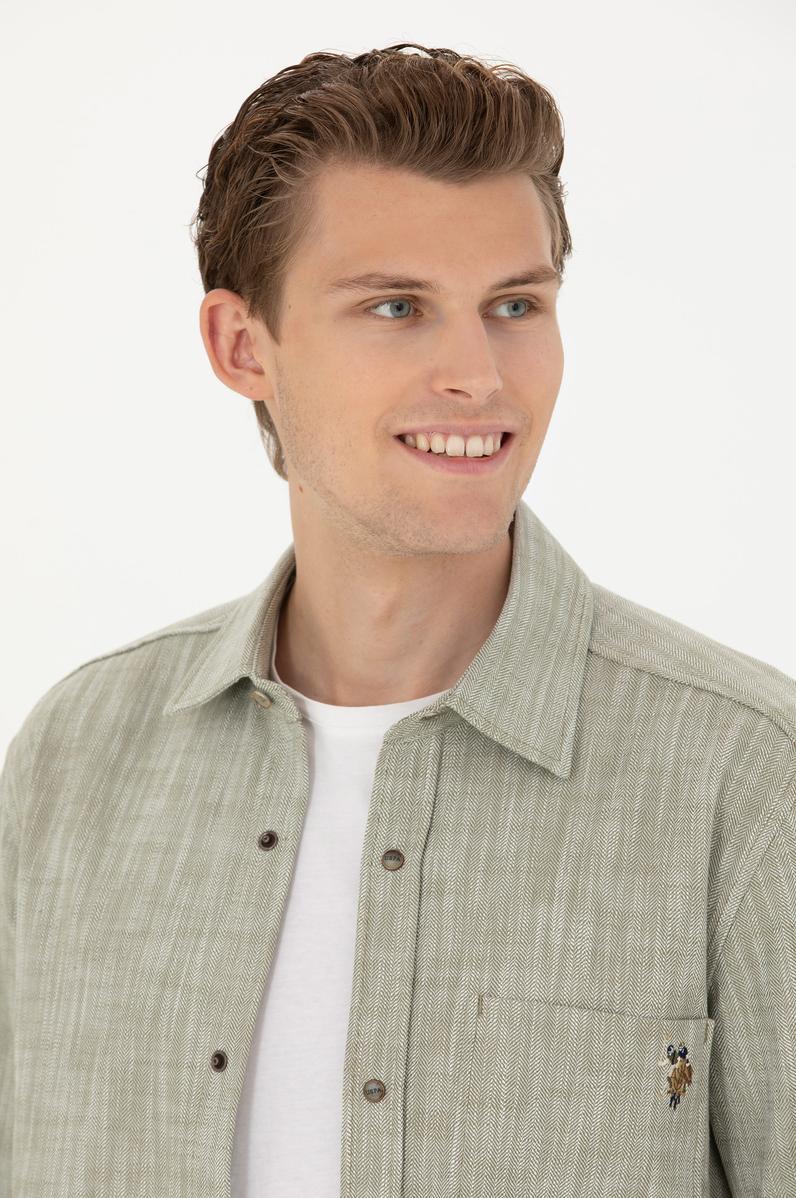 Erkek Haki Uzun Kollu Gömlek