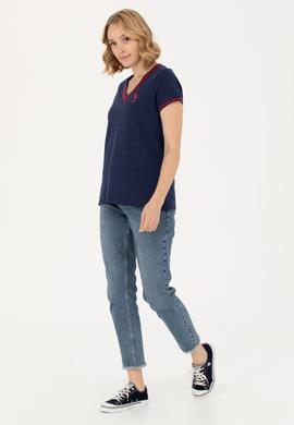 Kadın Lacivert V Yaka Tişört - 50271619004