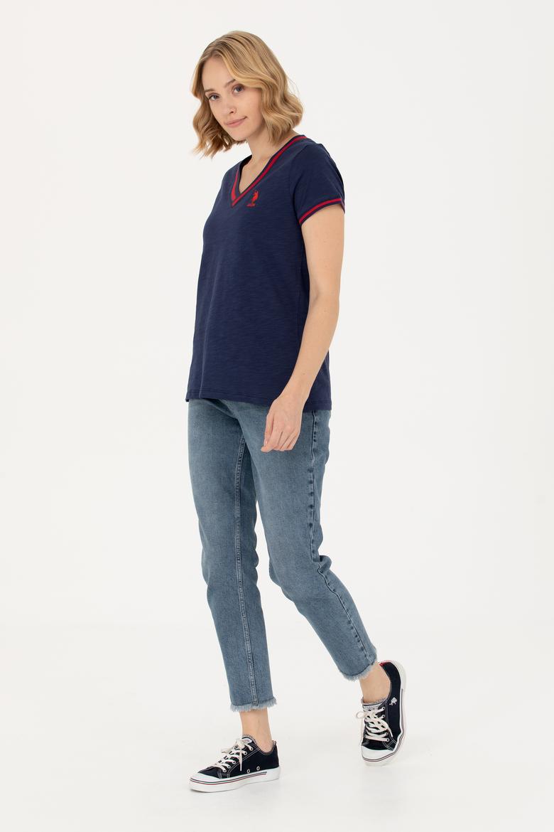 Kadın Lacivert V Yaka Tişört - 50271619004