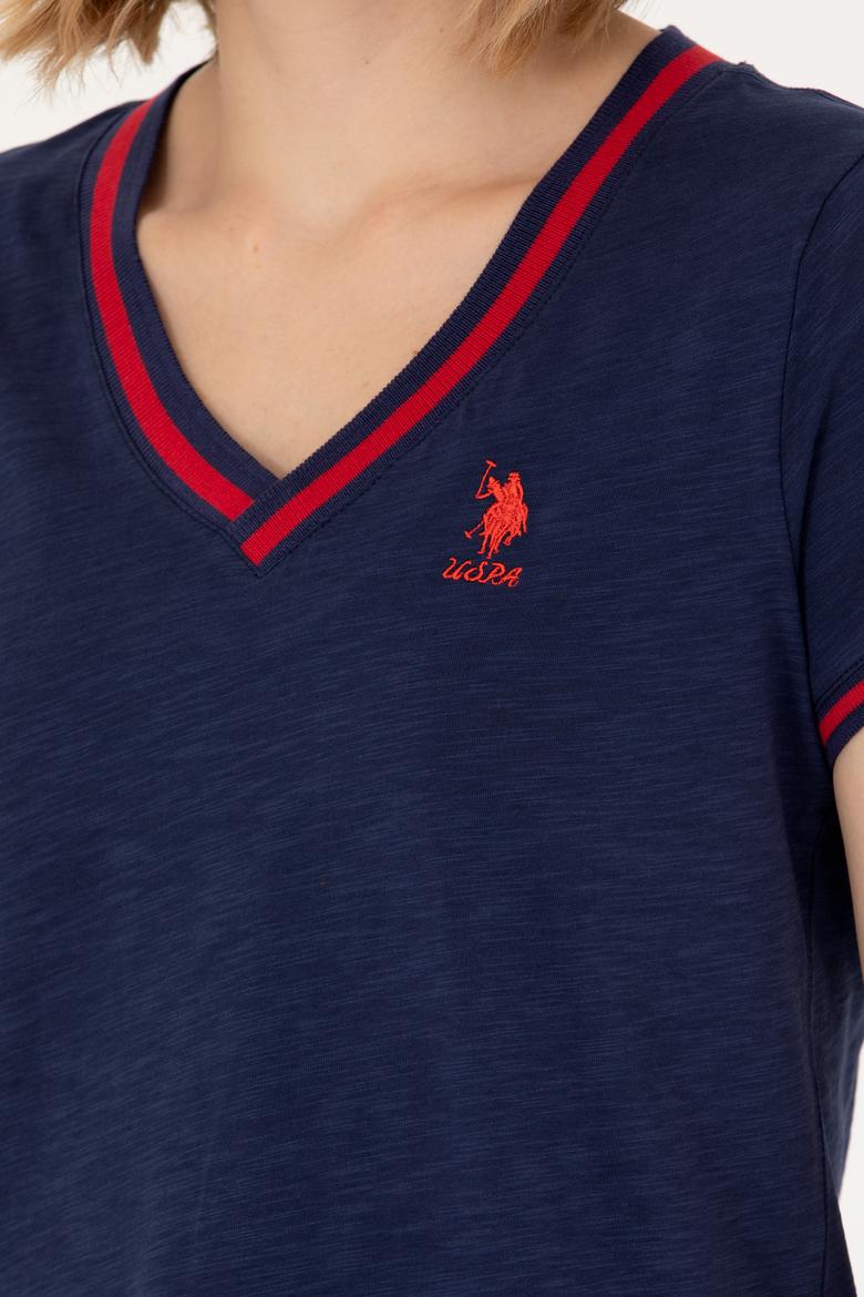 Kadın Lacivert V Yaka Tişört - 50271619004