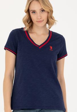 Kadın Lacivert V Yaka Tişört - 50271619004